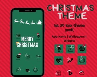 Christmas iPhone Icon Pack | iPhone iOS15 App Icons Red Green Snow