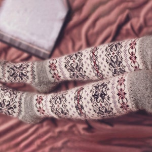 Goat Wool over-the-knee socks | Knitted warm boot socks | Fuzzy organic wool socks | Thermal fuzzy socks | Thick women's boot socks