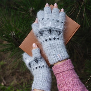 Fingerless Knitted Wool Gloves Cute Fall Accessory or Gift for Cold Person, Forest Reflections