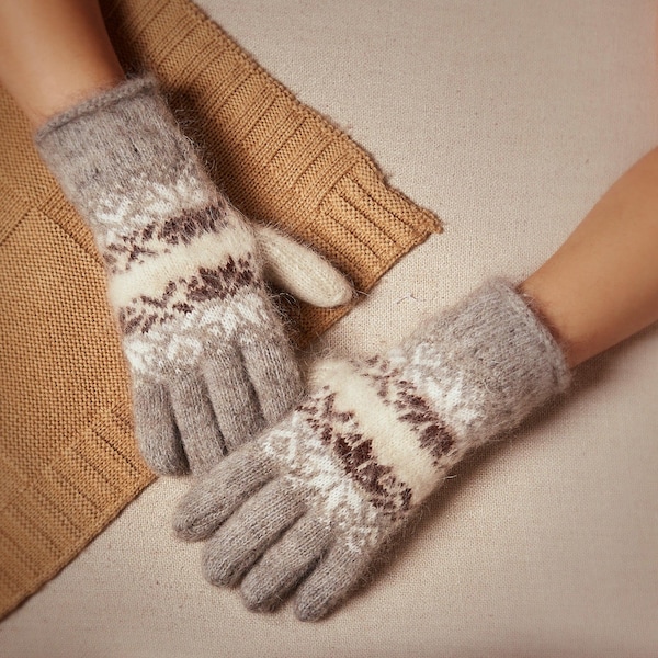 Gants Hygge en laine de chèvre douce, Gants d'hiver chauds en tricot pour femme, Gants pelucheux doux, Gants en laine pour temps froid