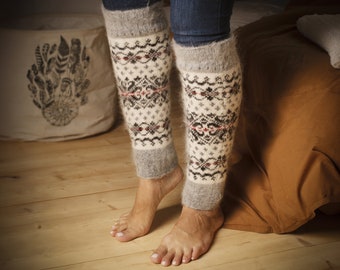 Woolie Wool Leg Warmers Hygge Thermal Socks Fuzzy Soft Socks Great Christmas Gift, Mistletoe Magic