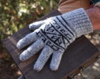 Warm Merino Wool Gloves for Men, Men's Winter Gloves Made from Soft Sheep Wool, Fair Isle Fog