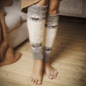 Cozy Wool Leg Warmers, Soft Wool Legwarmers for Pilates or Yoga, Coffee & Cream