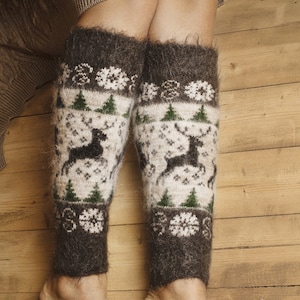 Wool Leg Warmers, Warm Woolie Leggings, Cozy Christmas Loungewear or Yoga Gift for Her, Frosty Fawn