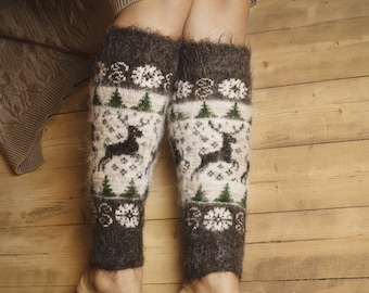 Wool Leg Warmers, Warm Woolie Leggings, Cozy Christmas Loungewear or Yoga Gift for Her, Frosty Fawn