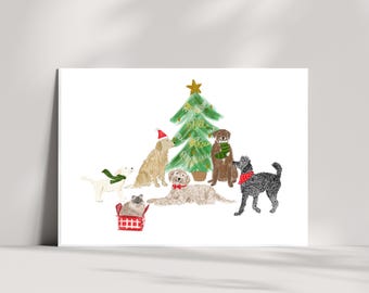 Custom Christmas Pet Portrait Card, Hand-Drawn Digital Art (Digital Download)