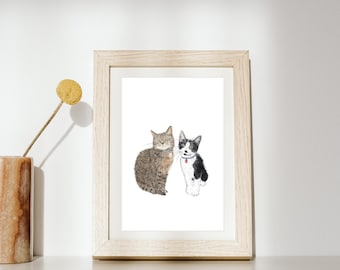 Custom Cat Portrait, Hand-Drawn Pet Illustration (Digital)