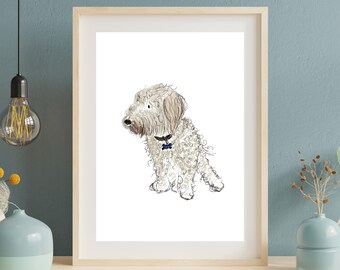 Custom Pet Portrait, Hand Drawn Dog Illustration (Digital)