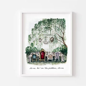 it's me hi i'm the problem, anti-hero hand painted watercolor, tea party, art print and poster, unframed