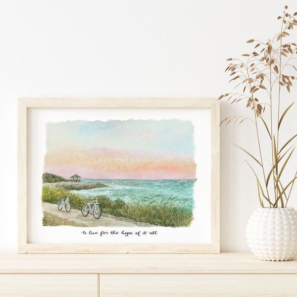 August Inspired Watercolor, Unframed Print & Poster, to live for the hope of it all, watercolor art, sunset at the beach,
