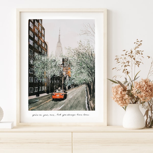 Estás solo, niño, siempre lo has estado. Impresión y póster artístico de acuarela pintado a mano de la ciudad de Nueva York (firmado, sin marco).