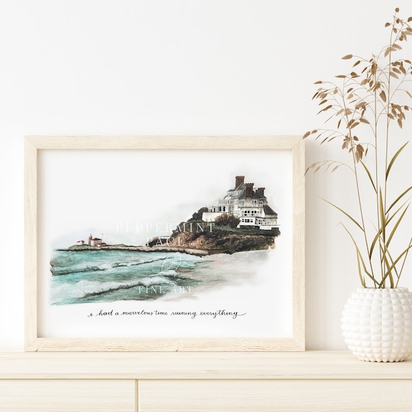 Me lo pasé genial arruinándolo todo. La última gran dinastía americana. Casa de vacaciones pintada a mano. Impresión artística en acuarela (firmada, sin marco).