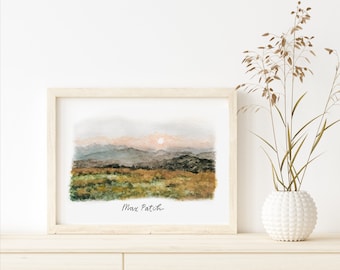 Max Patch watercolor, Asheville, Tennessee, North Carolina, Appalachian Trial, Hiking, Art Print, Landscape, unframed