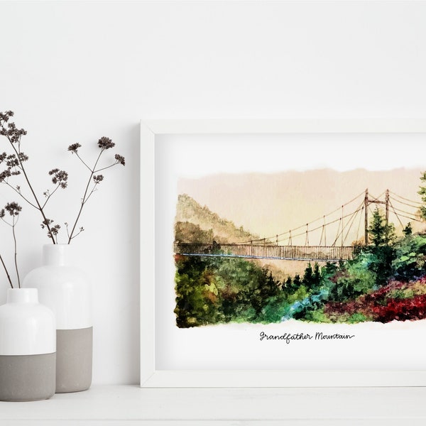 Grandfather Mountain watercolor print, Blowing Rock, Boone, North Carolina, Hiking, Appalachian Mountains, unframed