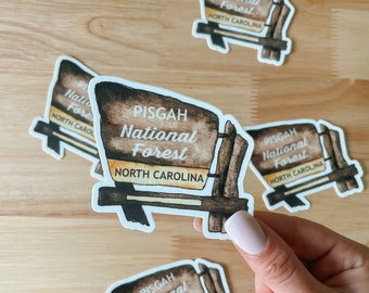 Pisgah North Carolina Hand-Painted Watercolor National Forest Sign Weatherproof Sticker