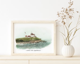 watch hill lighthouse watercolor, rhode island, westerly, Print & Poster, last great american dynasty, pacing the rocks, unframed