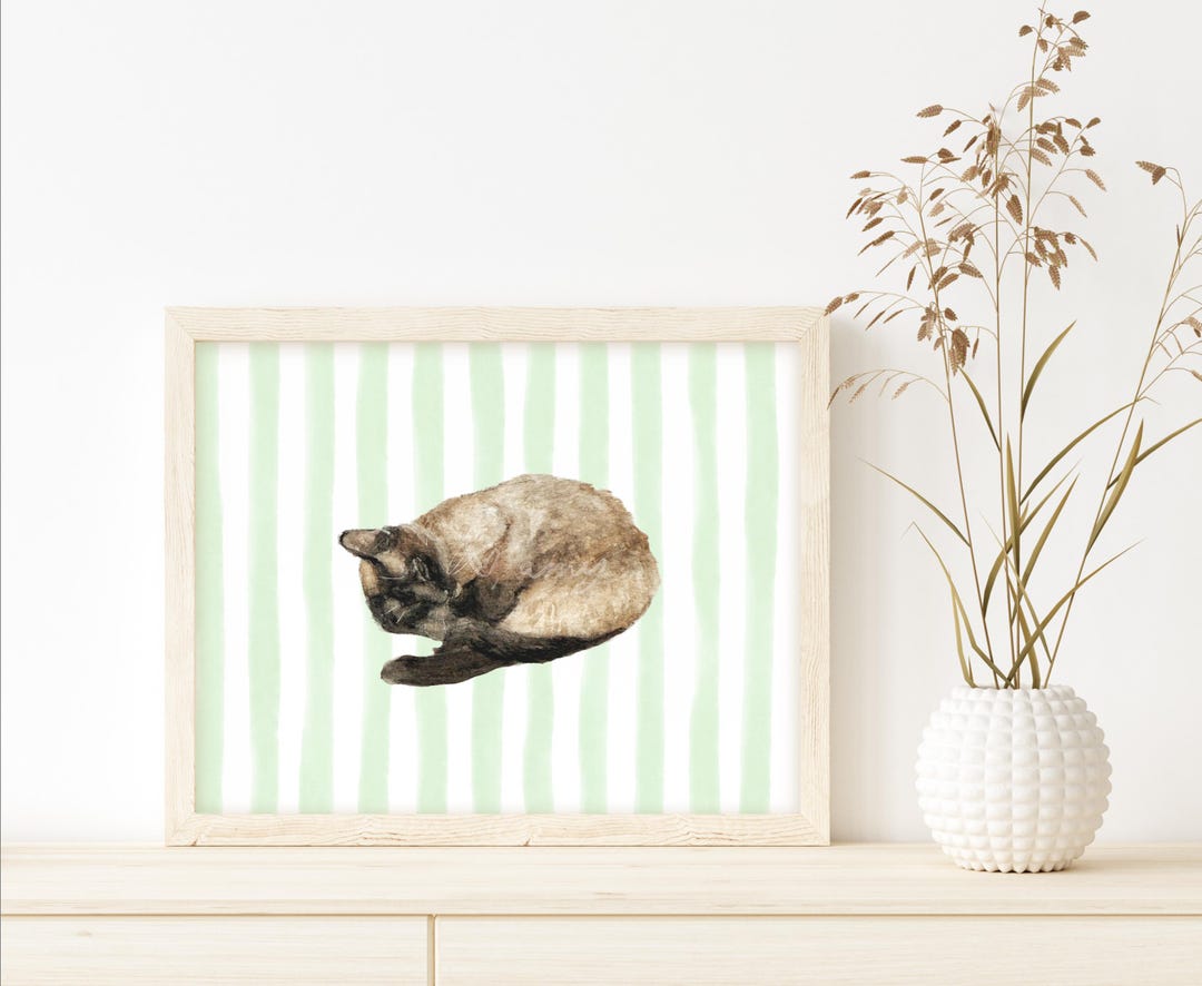 Siamese Hand-painted Napping Cat Watercolor Art Print and Poster ...