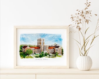 Ayres Hall Hand Painted Watercolor Print: Tennessee Vols Art (singed, unframed)
