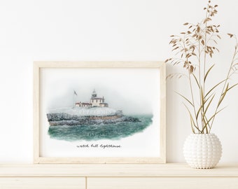 watch hill lighthouse, rhode island, westerly, Print & Poster, are we falling like snow at the beach, snow on the beach, unframed