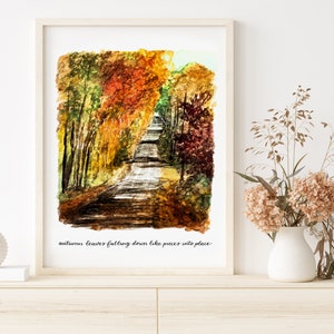 Hojas de otoño cayendo como piezas en su lugar, acuarela pintada a mano All Too Well, impresión y póster, sin marco