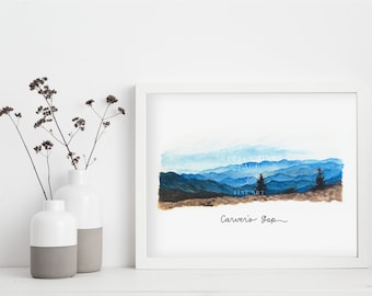 Carver&#39;s Gap Hand Painted Watercolor, Roan Mountain, Appalachian Trail, Hiking, Tennessee, North Carolina, Art print, unframed