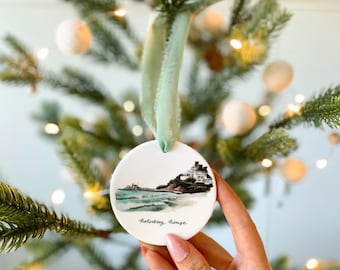 Holiday House Watercolor Rhode Island Ornament