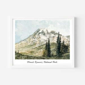 Mount Rainier National Park Hand Painted Acrylic Painting Print, Wall Art, Washington, National Park, Hiking, unframed