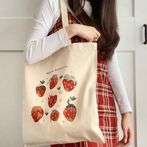 Tote bag (100% organic cotton) //  "Sleepy catberries" design [UPDATED] - canvas bag, cotton bag, digital print