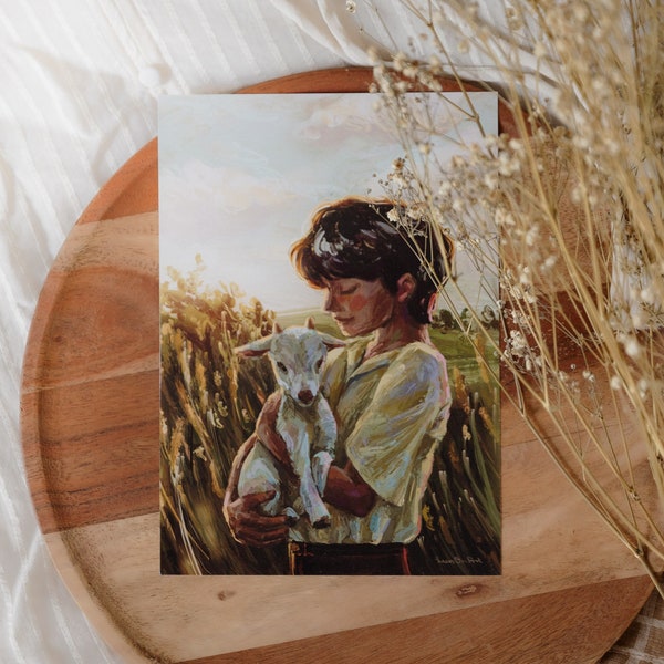 A5 // "cottagecore Junge mit Ziege" Illustration | romantisiertes Landleben, antik, vintage Stil Gemälde //  Kunstdruck, Poster, Malerei