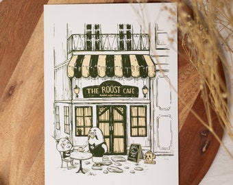 A5 // The Roost Café // French Café illustration, drawing, art print, poster, architecture study