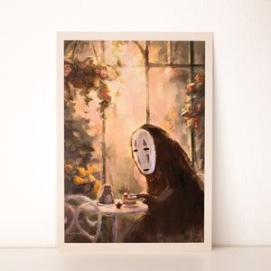 A4, A5 // no-face (Kaonashi) - greenhouse tea party scenery | illustration, art print, poster, painting, drawing
