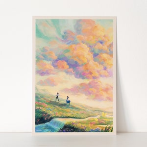 A4 // Howl & Sophie sunset scenery illustration, painting, drawing, art print, movie poster Bild 1