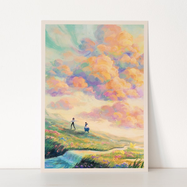 A4 // Howl & Sophie -  sunset scenery | illustration, painting, drawing, art print, movie poster