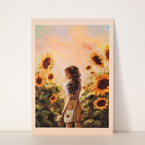 A5 // "Paseo entre girasoles" - moda cottagecore | ilustración, pintura, impresión artística, póster