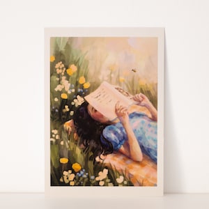 A5 // "outdoor reading" - cottagecore aesthetic | illustration, painting, art print, poster