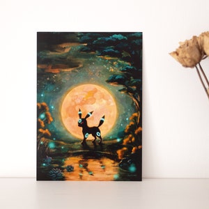 A4 // "Shiny Umbreon at full moon" // illustration, poster, art print, painting, drawing