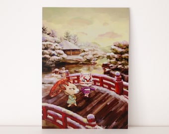 A5 // Résidents Yoshino & Kabuki - Paysage hivernal japonais, jardin botanique | Illustration, tirage d'art, affiche, peinture
