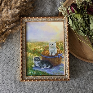 A5, A4 // Ilustración, pintura, dibujo, impresión artística, póster "Gatito y picnic"