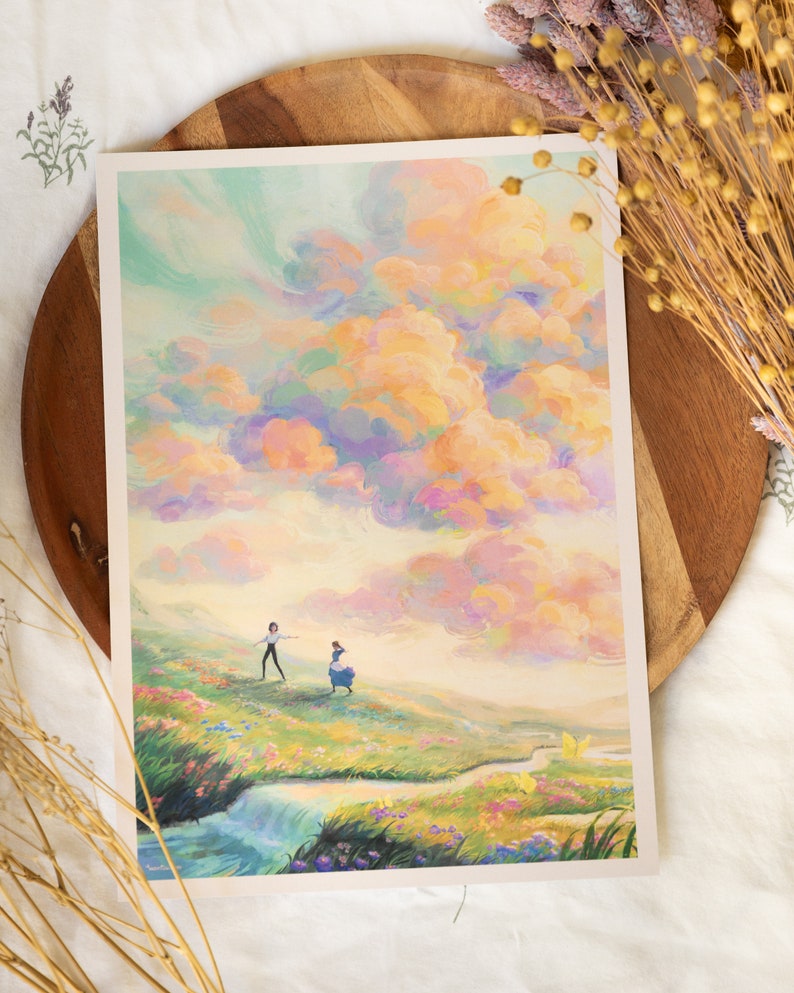 A4 // Howl & Sophie sunset scenery illustration, painting, drawing, art print, movie poster Bild 2
