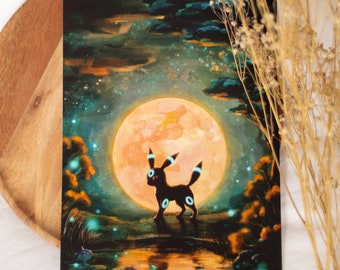 A4 // 「満月の輝くブラッキー」イラスト // ポスター、アートプリント