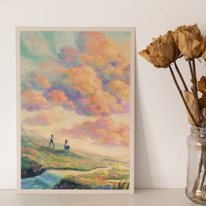 A4 // Howl & Sophie sunset scenery illustration, painting, drawing, art print, movie poster Bild 4