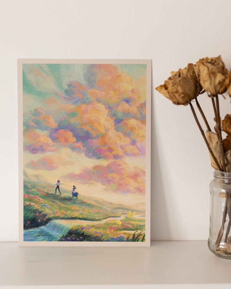 A4 // Howl & Sophie sunset scenery illustration, painting, drawing, art print, movie poster Bild 4