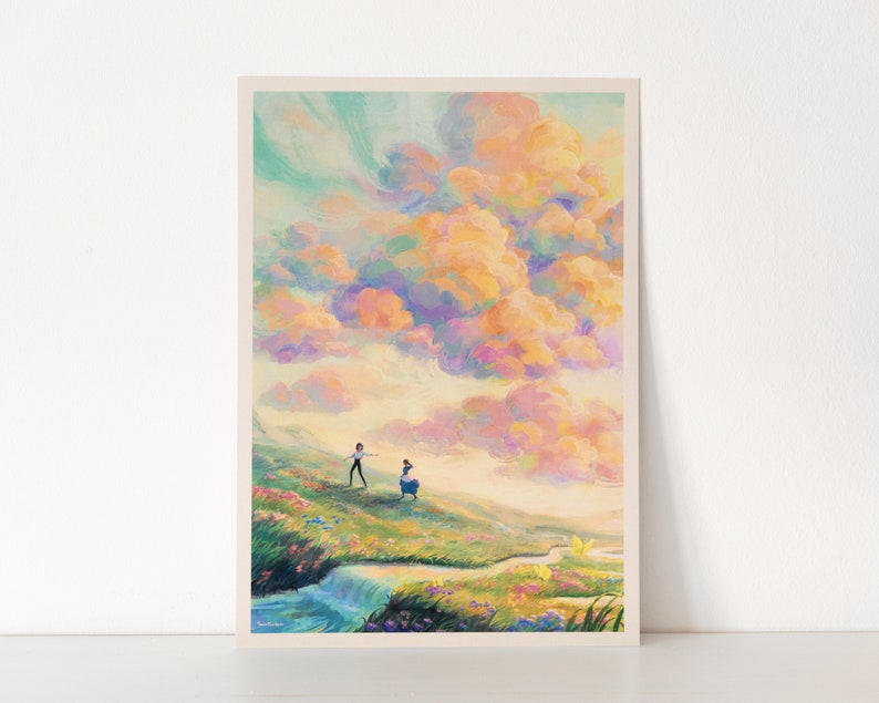 A4 // Howl & Sophie sunset scenery illustration, painting, drawing, art print, movie poster Bild 1