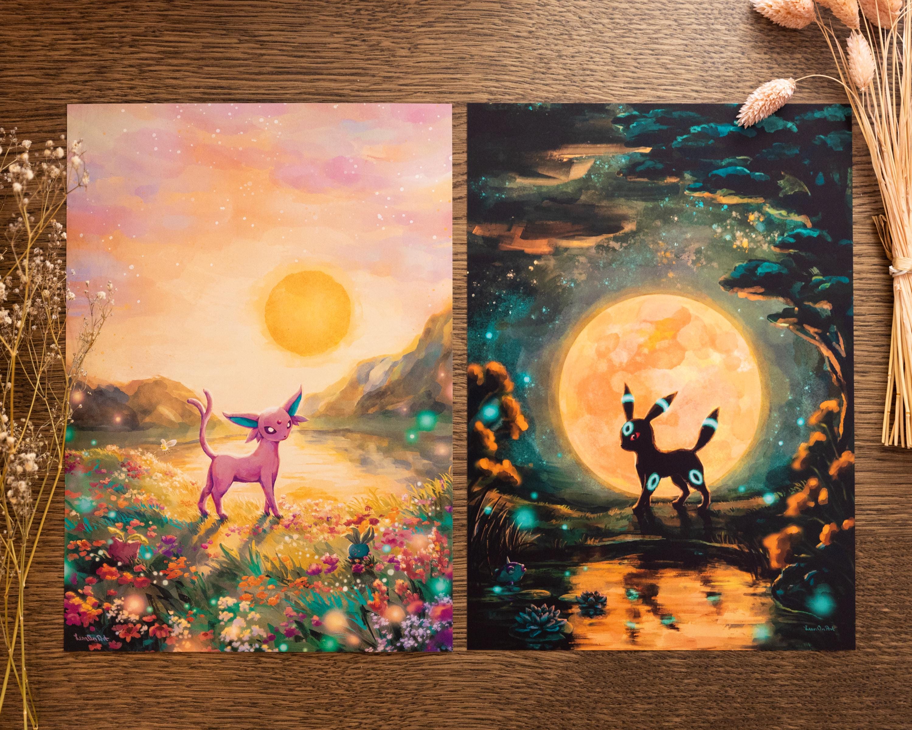 A4 // 「満月の輝くブラッキー」イラスト // ポスター、アートプリント