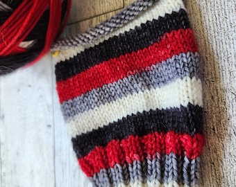 Black, Red, Gray, and White Self-Striping Hand Dyed Yarn