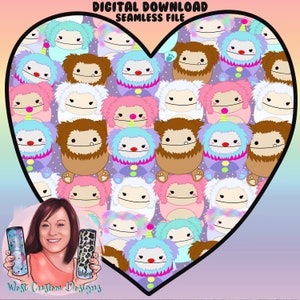 SEAMLESS DIGITAL DOWNLOAD Big Foot Squishmallows w/ Yekaterina wiederholbare nahtlose Design-Download für Becher, Kleidung, etc