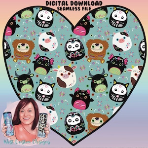 SEAMLESS DIGITAL DOWNLOAD Squishmallows Day of the Dead wiederholbares nahtloses Design Halloween Download für Becher, Kleidung, etc