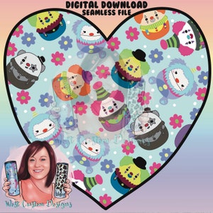 SEAMLESS DIGITAL DOWNLOAD Squishmallow Clowns Rapportdatei für Stoff, Becher, Kleidung usw
