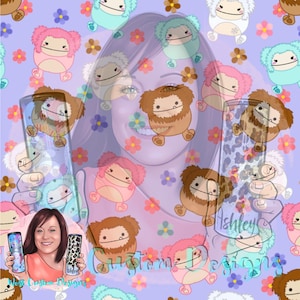 SEAMLESS DIGITAL DOWNLOAD Big Foot Squishmallows Floral wiederholbare nahtlose Design-Download für Becher, Kleidung, etc