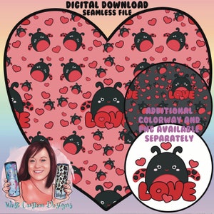 SEAMLESS DIGITAL DOWNLOAD Squishmallows Bug Valentines Day Squishmallow wiederholbare nahtlose Design-Download für Becher, Kleidung, etc